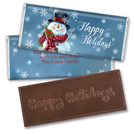 Personalized Christmas Jolly Snowman Embossed Chocolate Bar