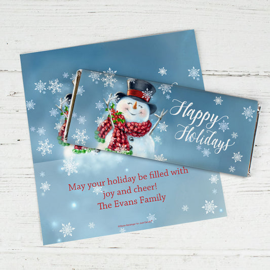 Personalized Christmas Jolly Snowman Chocolate Bar Wrappers Only