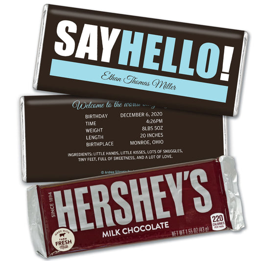 Personalized Say Hello! Baby Boy Birth Announcement Hershey's Hershey's Milk Chocolate Bar & Wrapper