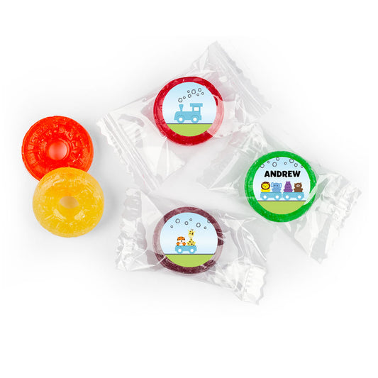 Baby Boy Announcement Personalized LifeSavers 5 Flavor Hard Candy Animal Safari Train (300 Pack)