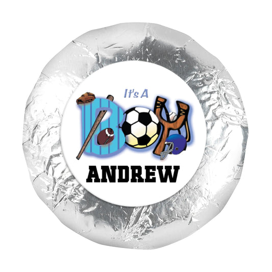 Baby Boy Announcement 1.25" Sticker Sports "It's a Boy" (48 Stickers)