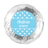 Baby Boy Announcement 1.25" Sticker Polka Dots (48 Stickers)