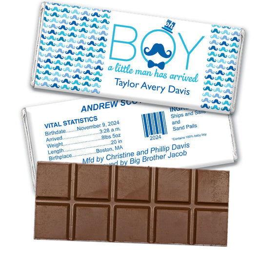 Personalized Boy Baby Announcements Belgian Chocolate Bar & Wrapper