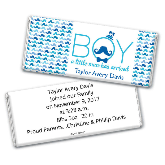 Baby Boy Announcement Personalized Chocolate Bar Wrappers "Oh Boy" Mustache