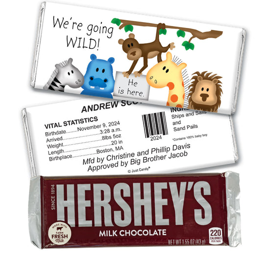 Baby Boy Announcement Personalized Hershey's Milk Chocolate Bar Going Wild Jungle Animals