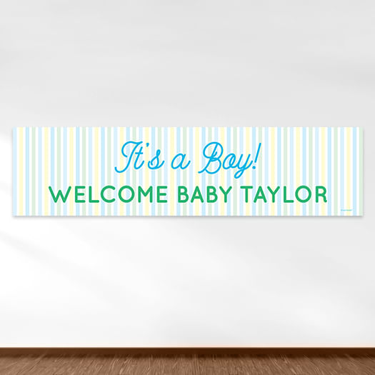 Personalized It's a Boy Stripes Boy Baby Announcement 5 Ft. Banner