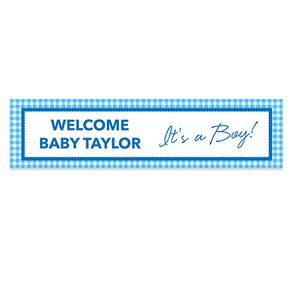 Personalized Checker Pattern Boy Baby Announcement 5 Ft. Banner