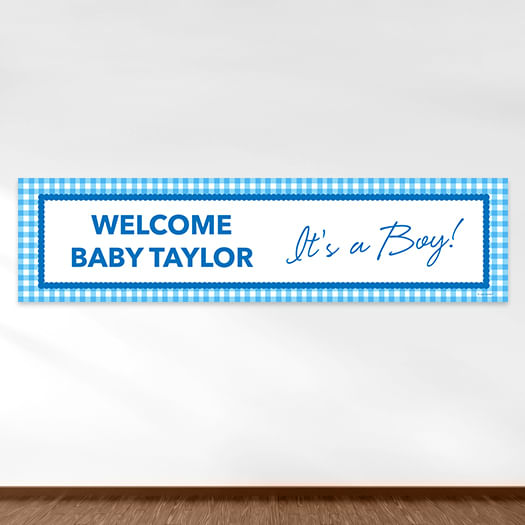 Personalized Checker Pattern Boy Baby Announcement 5 Ft. Banner