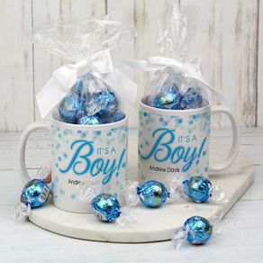 Personalized It's a Boy 11oz Mug with Lindor Truffles - Congrats