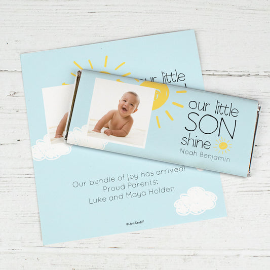 Personalized Our Little Son Shine Baby Boy Birth Announcement Hershey's Chocolate Bar Wrappers