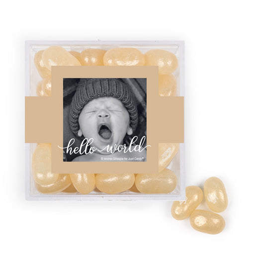 Personalized Boy Birth Announcement Hello World! JUST CANDY� favor cube with Jelly Belly Jelly Beans