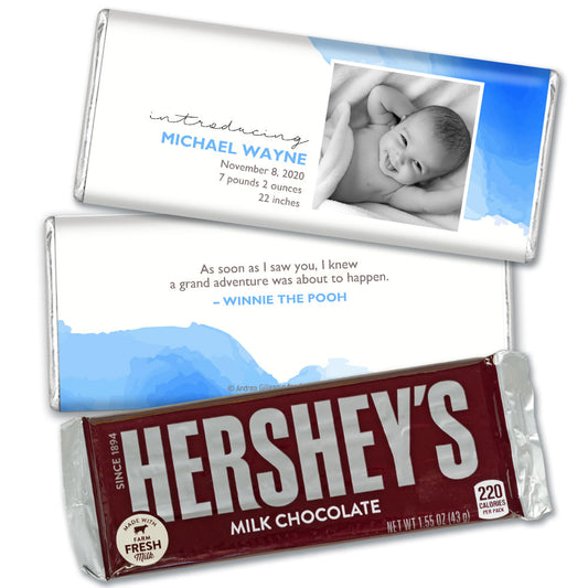 Personalized Elegant Watercolor Baby Boy Birth Announcement Hershey's Hershey's Milk Chocolate Bar & Wrapper