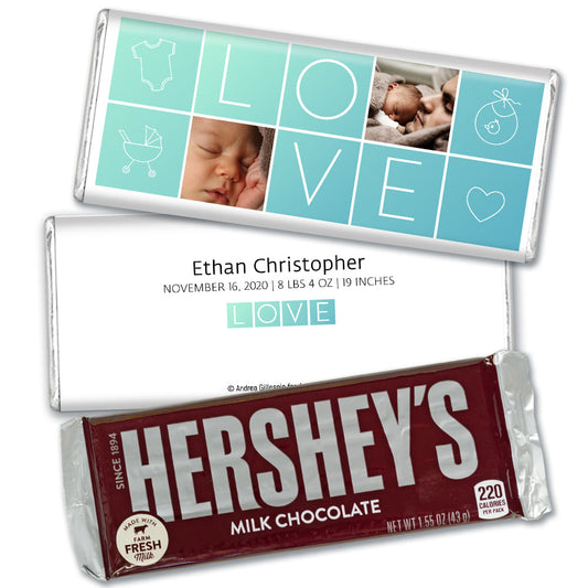 Personalized Boxes of Love Baby Boy Birth Announcement Hershey's Hershey's Milk Chocolate Bar & Wrapper