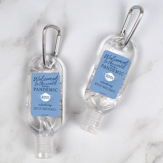 Personalized Birth Announcement Welcome to the World Hand Sanitizer with Carabiner 1.fl. Oz.