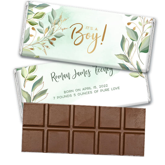 Personalized It's a Boy Botanical Belgian Chocolate Bar