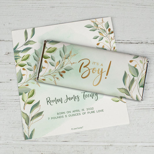 Personalized It's a Boy Botanical Chocolate Bar Wrappers Only