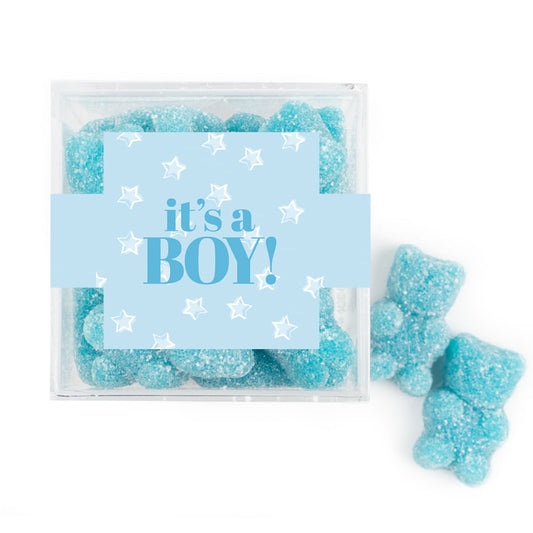 Personalized It's A Boy! JUST CANDY� favor cube with Sugar Sanded Gummy Bears