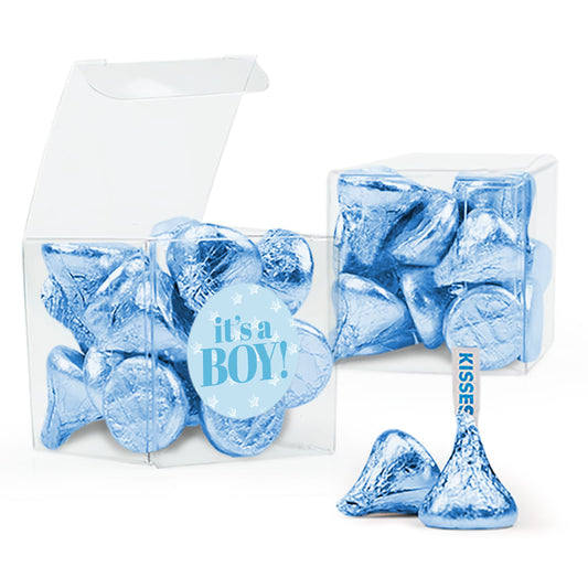 Baby Shower It's a Boy Clear Gift Box with Sticker - Approx. 16 Hershey's Kisses