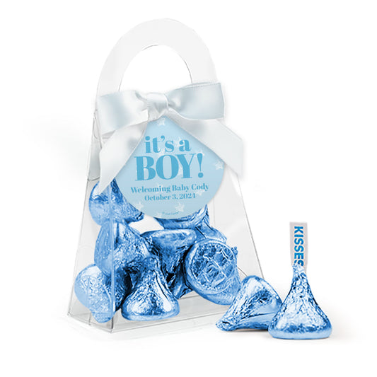 Personalized Baby Shower It's a Boy! Favor Purse with Hershey's Kisses and Bow with Gift Tag