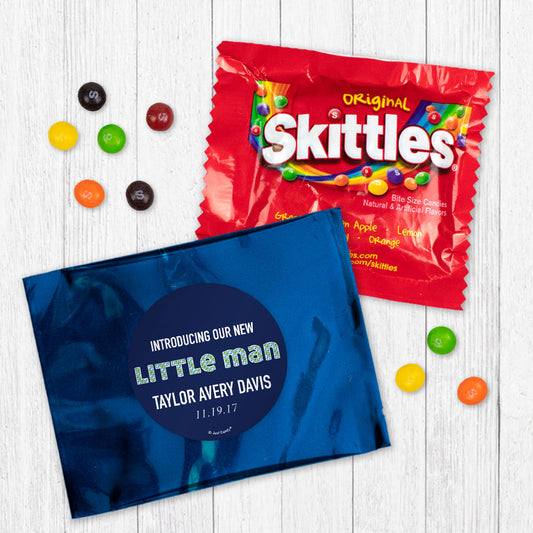 Personalized Little Man Baby Boy Announcement Skittles