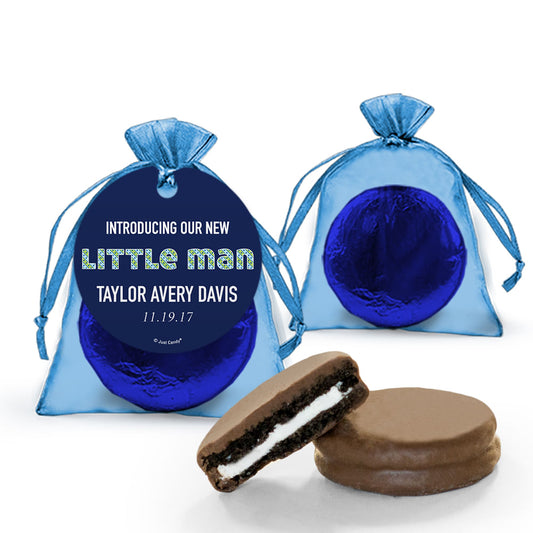 Personalized Boy Birth Announcement Little Man Chocolate Covered Oreo Organza Bag