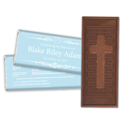 Baptism Personalized Embossed Cross Chocolate Bar Dove Frame Message