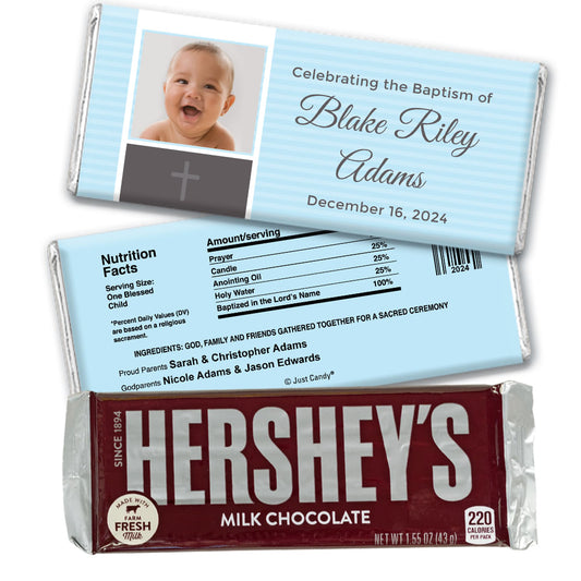 Baptism Personalized Hershey's Milk Chocolate Bar Photo & Cross