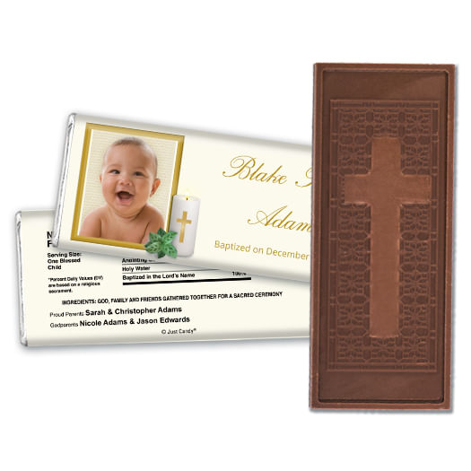 Baptism Embossed Cross Chocolate Bar Cross Candle Photo