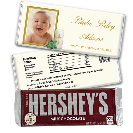 Baptism Personalized Hershey's Milk Chocolate Bar Cross Candle Photo