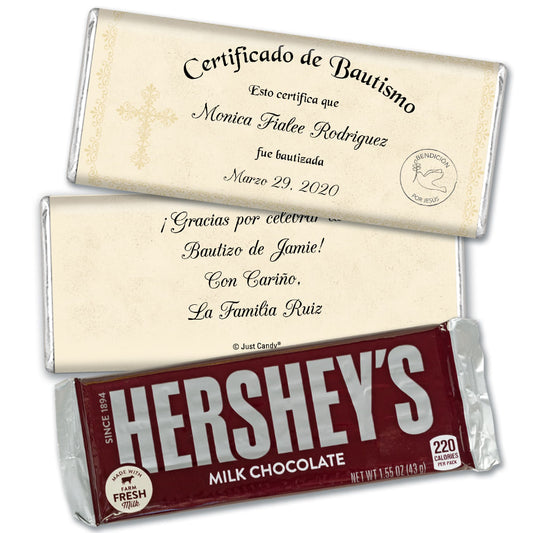 Baptism Personalized Hershey's Milk Chocolate Bar Certificado de Bautismo