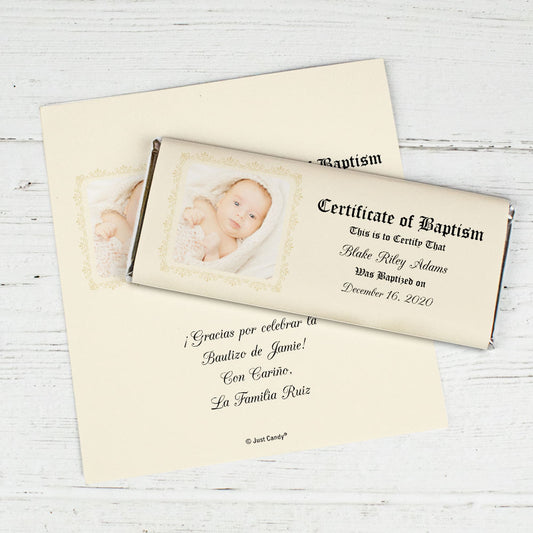 Baptism Personalized Chocolate Bar Wrappers Certificate with Photo