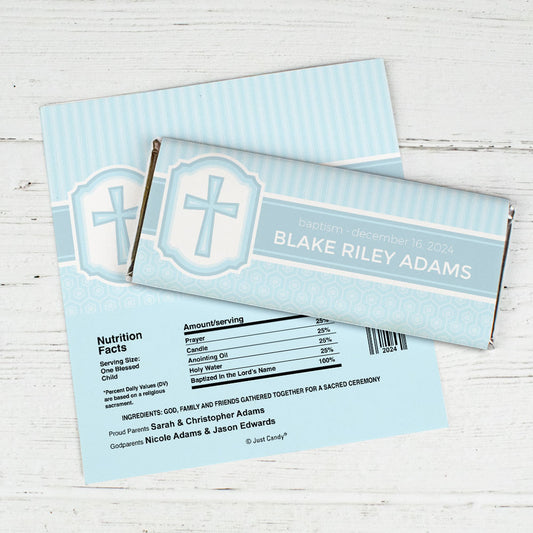 Baptism Personalized Chocolate Bar Wrappers Cross & Stripes