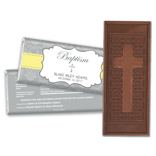 Baptism Personalized Embossed Cross Chocolate Bar Framed Cross