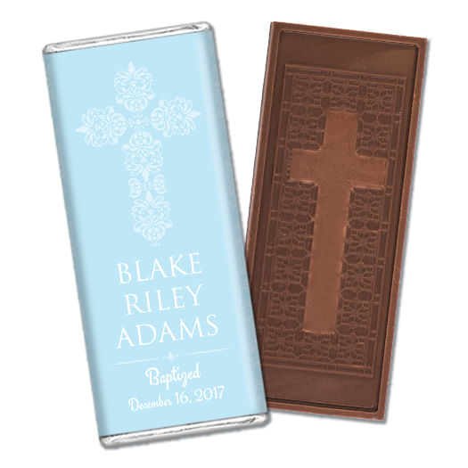 Baptism Personalized Embossed Cross Chocolate Bar Filigree Cross