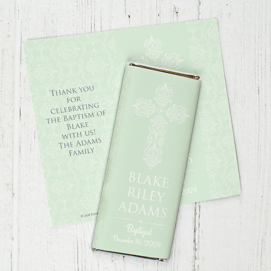 Baptism Personalized Chocolate Bar Wrappers Filigree Cross