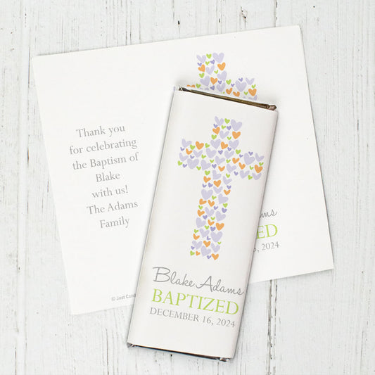 Baptism Personalized Chocolate Bar Wrappers Cross of Hearts