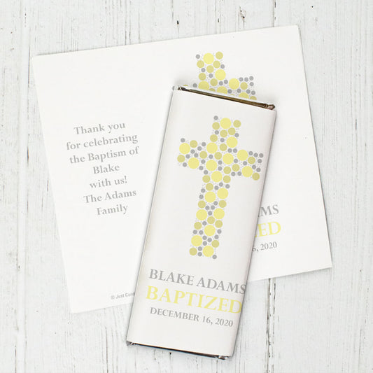 Baptism Personalized Chocolate Bar Wrappers Polka Dot Cross