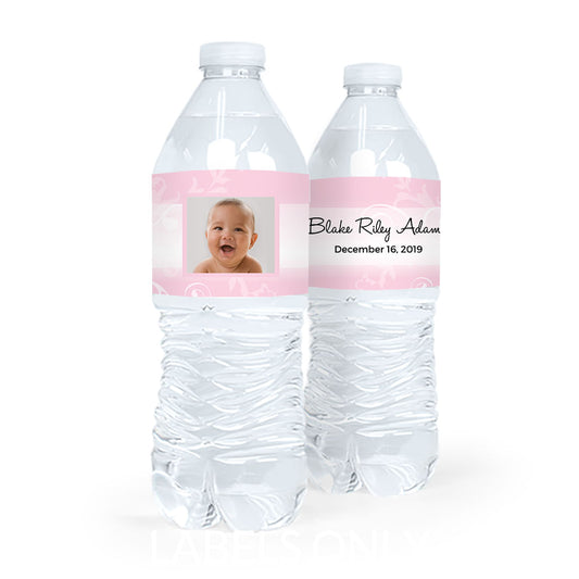 Personalized Girl Baptism Cross and Scroll Water Bottle Labels (5 Labels)