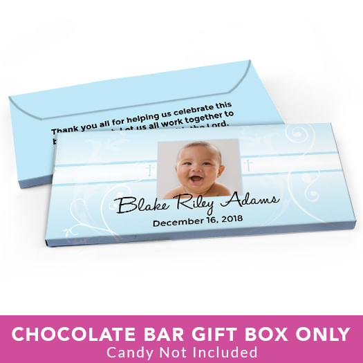 Deluxe Personalized Baptism Cross & Scroll Candy Bar Favor Box