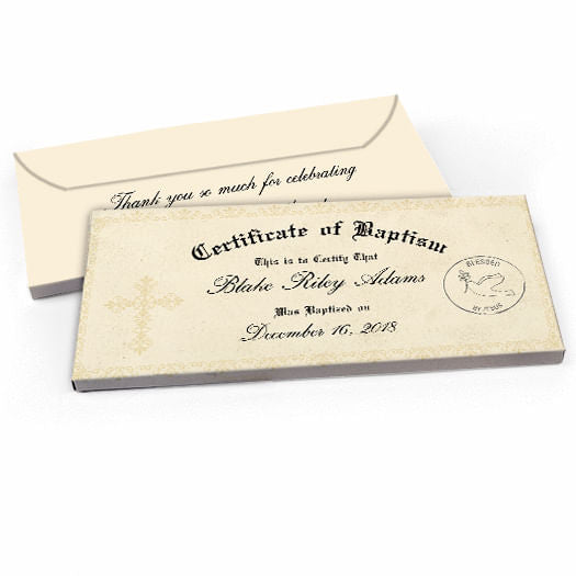 Deluxe Personalized Baptism Certificate Candy Bar Favor Box