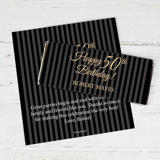 50th Birthday Personalized Chocolate Bar Wrappers Elegant Formal Pinstripes