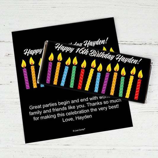 Birthday Personalized Chocolate Bar Wrappers Lit Candles