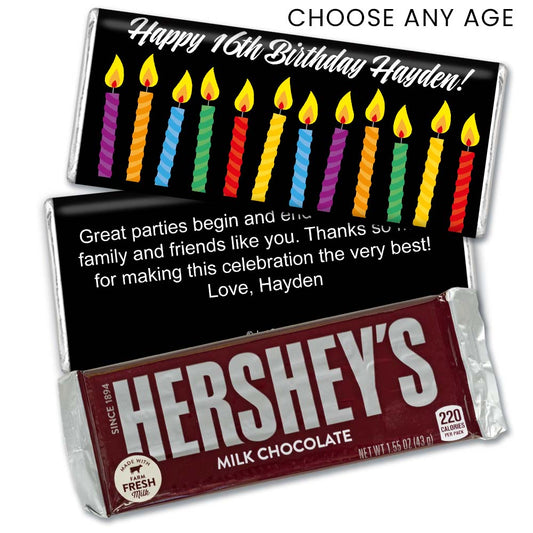 Birthday Personalized Hershey's Milk Chocolate Bar Lit Candles