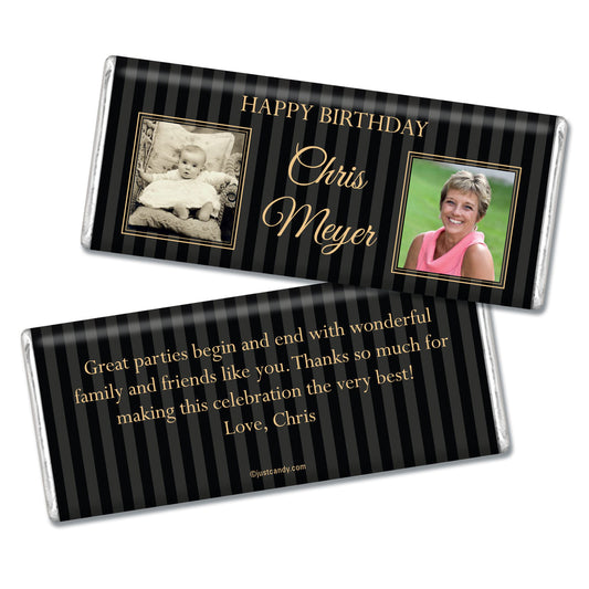 Birthday Personalized Hershey's Milk Chocolate Bar Pinstripe Then and Now Photos