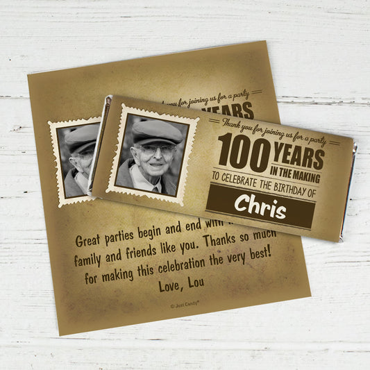 100th Birthday Personalized Chocolate Bar Wrappers Years in the Making Photo