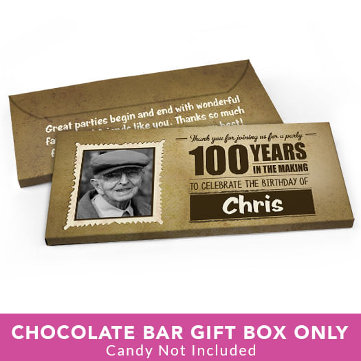 Deluxe Personalized Birthday 100th Candy Bar Favor Box