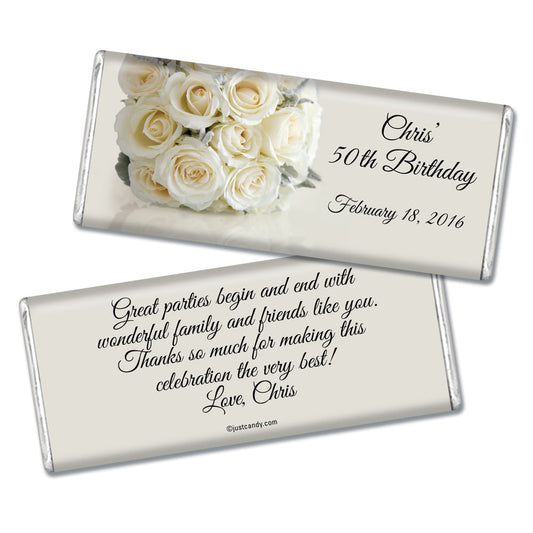 Birthday Personalized Hershey's Milk Chocolate Bar Classic White Rose Bouquet