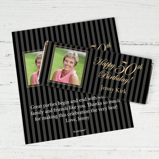 Birthday Personalized Chocolate Bar Wrappers Formal Pinstripes Photo