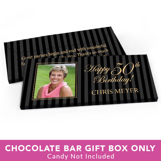 Deluxe Personalized Birthday Formal Pinstripes Candy Bar Favor Box