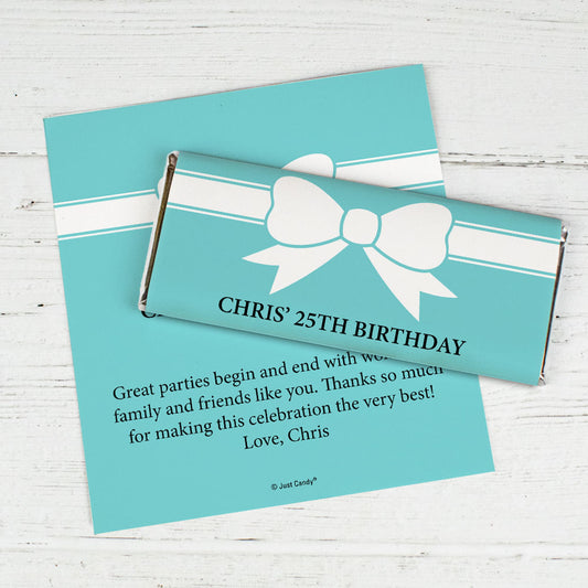 Birthday Personalized Chocolate Bar Wrappers Tiffany Style Bow